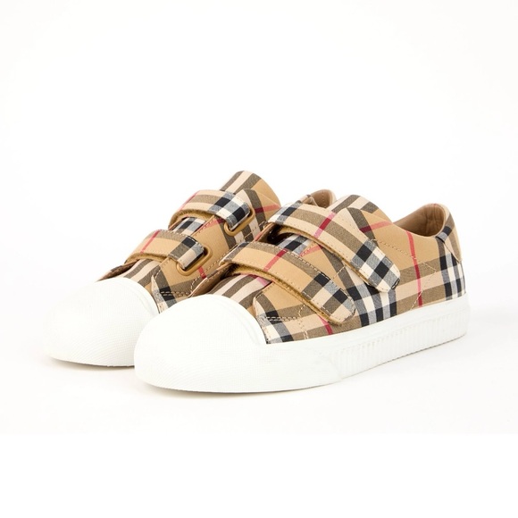 BURBERRY Like New! Belside Vintage Check Touch-strap Sneakers